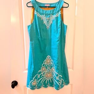 Lilly Pulitzer Teal Sleeveless Embroidered Mini Dress